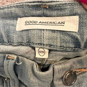 Good American distressed long light wash shorts, size 8/29